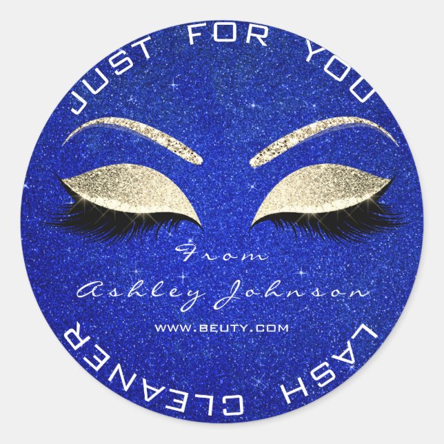 Beauty Glitzer Cobalt Blue Gold Lash Cleaner Runder Aufkleber (Vorderseite)