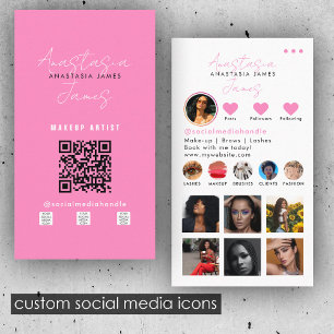 Beauty Influencer Social Media QR Code Rosa Visitenkarte