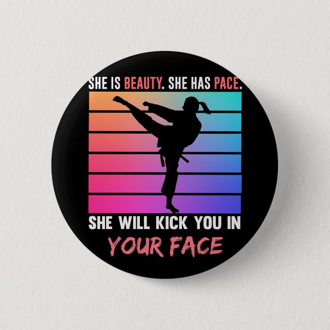 Beauty Karate Girl Kick You Taekwondo Jiu Jitsu Button (Vorderseite)
