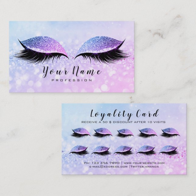 Beauty Loyalty Card 10 Makeup Lashes Miami PInk Treuekarte (Vorne/Hinten)