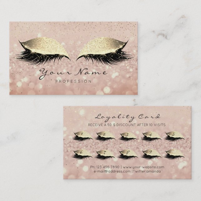 Beauty Loyalty Card 10 Makeup Lashes Rose Gold WOW Treuekarte (Vorne/Hinten)