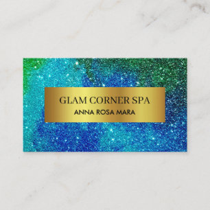 *~* Beauty Luxus Gold Foil QR Glitzer Blue Green Visitenkarte