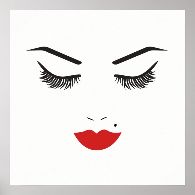 Beauty Makeup Face Lashes & Rote Lippen Chic Poster (Vorne)