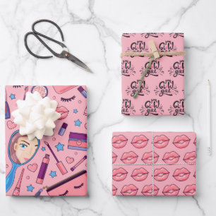 Beauty Makeup Kosmetik Wrapping Paper Set 3 Geschenkpapier Set