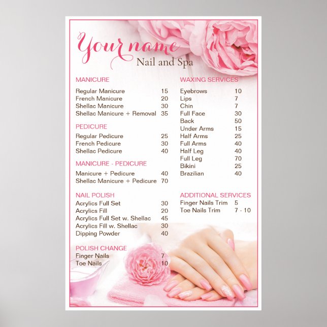 Beauty Nail Salon Preisliste Poster (Vorne)