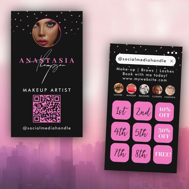 Beauty Nails Social Media Black Pink Loyalty Cards Visitenkarte (Beauty Nails Social Media Black Pink Loyalty Cards)