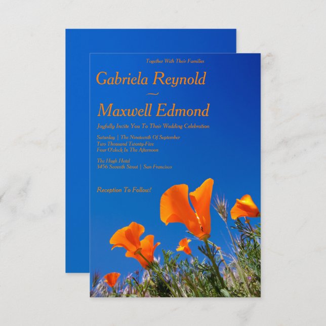 Beauty Nature Floral California Poppy Wedding Einladung (Vorne/Hinten)