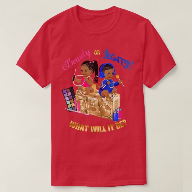 Beauty oder Beats Baby Gender Reveal Royal Blue Ho T-Shirt (Design vorne)