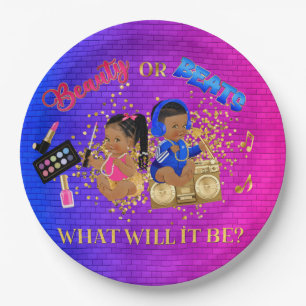 Beauty or Beats Blau Hot Pink Gold Geschlecht Enth Pappteller