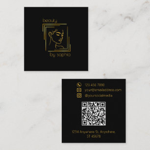 Beauty Parlor Friseursalon Schwarz & Gold Quadratische Visitenkarte