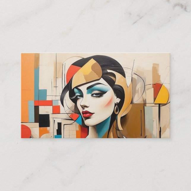 Beauty Parlor Haarstylist Salon Kosmetik Kubismus Visitenkarte (Vorderseite)