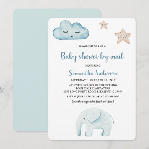 Beauty Pastel Blue Elephant Babydusche per Mail Einladung