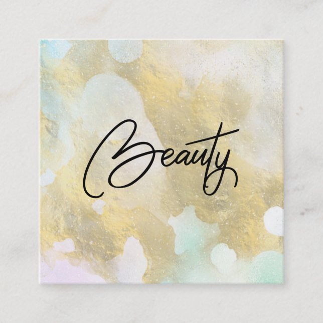 ~* BeAUTY Pastel Rainbow Gold Foil Business Card Quadratische Visitenkarte (Vorderseite)