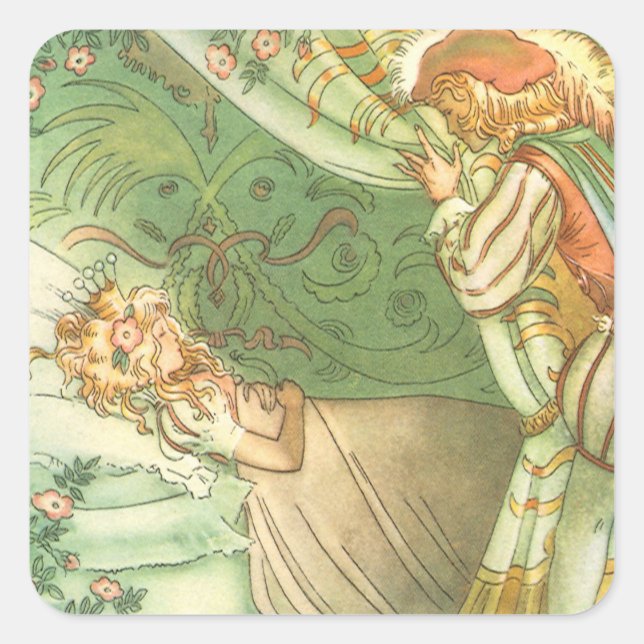 Beauty Princess, Vintage Märchen Quadratischer Aufkleber (Vorderseite)