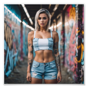 Beauty Punk Blonde Tattoo Graffiti Girl Fotodruck