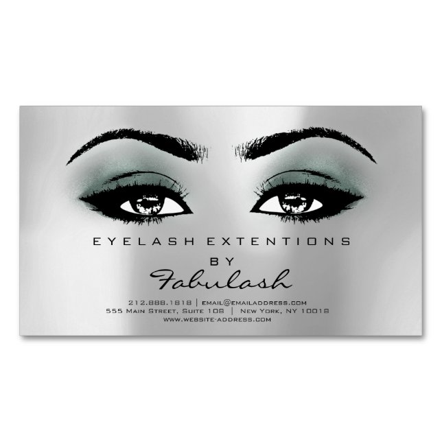 Beauty Salon Aquamarin Silber Adress Makeup Lashes Magnetische Visitenkarte (Vorderseite)