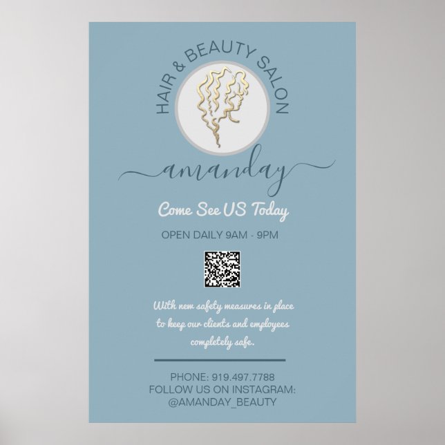 Beauty Salon Be Safe Logo Friseur QR Code Poster (Vorne)