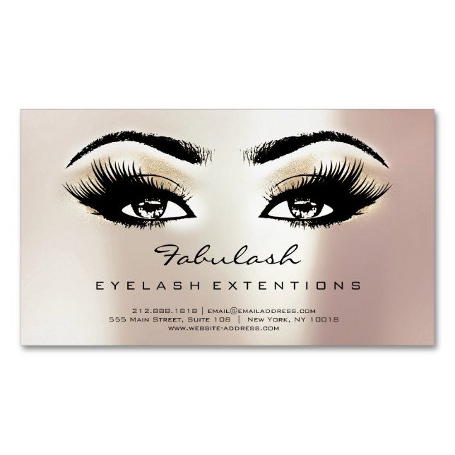 Beauty Salon Champaigne Rose Adress Makeup Lashes Magnetische Visitenkarte (Vorderseite)