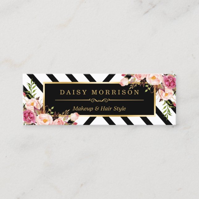 Beauty Salon Floral Gold Abstrakt Line Muster Mini Visitenkarte (Vorderseite)