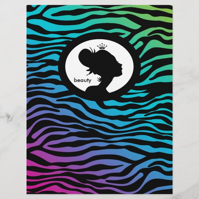 Beauty Salon Flyer Hair Zebra Crown Blue Green But (Vorne)