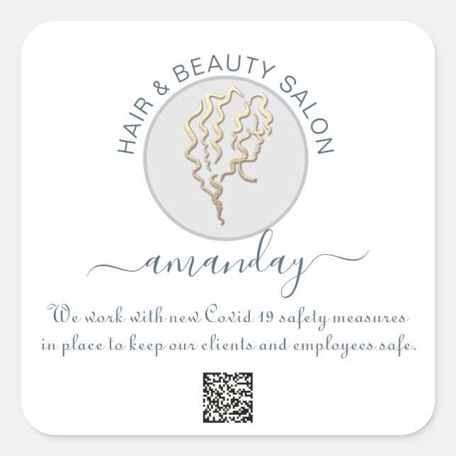 Beauty Salon Friseur Logoaufenthalt Hair QR CODE W Quadratischer Aufkleber (Vorderseite)