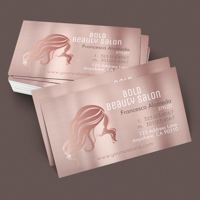 Beauty Salon Friseursalon Brushed Rose Gold Metali Visitenkarte (Von Creator hochgeladen)