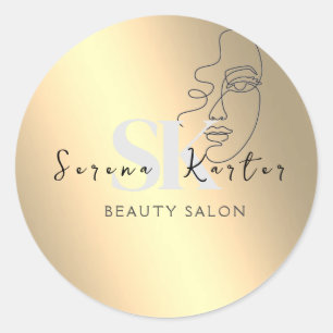 Beauty Salon Gesicht Abstrakt Frauen Moderner Mini Runder Aufkleber