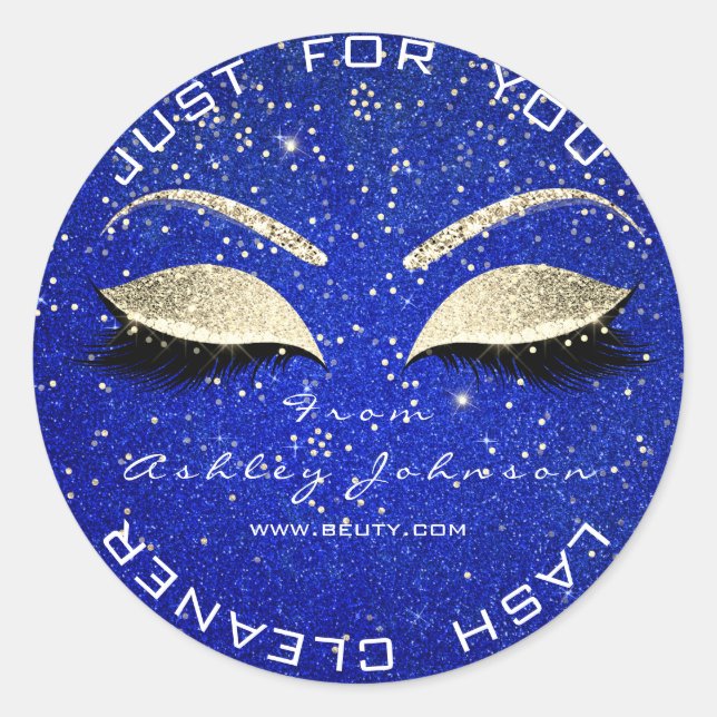 Beauty Salon Glitzer Blue Gold Lash Cleaner Runder Aufkleber (Vorderseite)