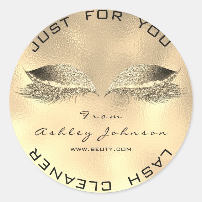 Beauty Salon Glitzer Gold Lash Cleaner Metall-Imit Runder Aufkleber (Vorderseite)