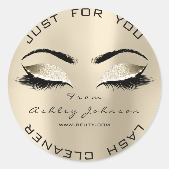 Beauty Salon Glitzer Gold Lash CleanerChampaigne Runder Aufkleber (Vorderseite)