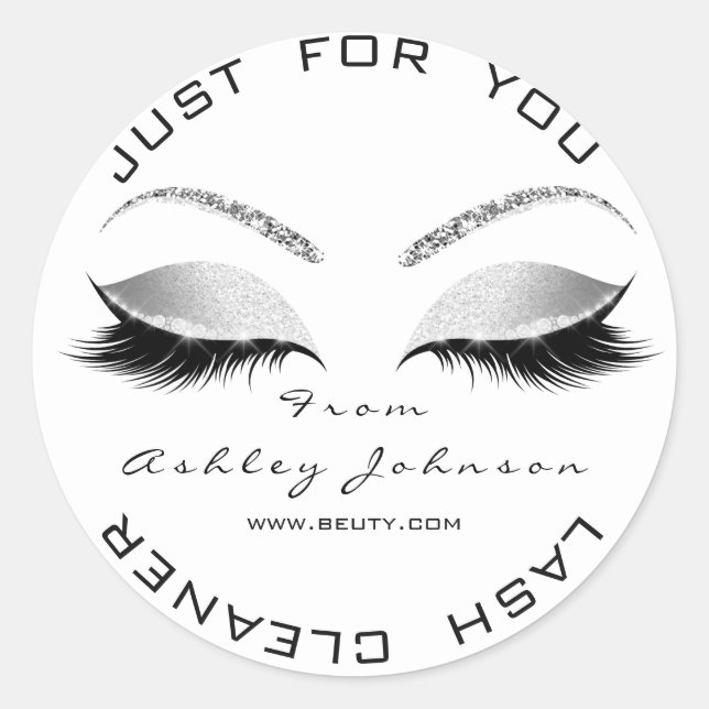 Beauty Salon Glitzer Grau Black Whi Lashes Runder Aufkleber (Vorderseite)
