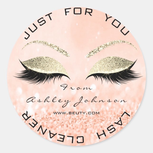Beauty Salon Glitzer Peach Gold Lash Cleaner Runder Aufkleber (Vorderseite)