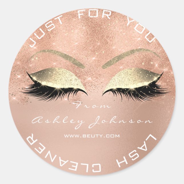 Beauty Salon Glitzer Rosa Rose Gold Lash Cleaner Runder Aufkleber (Vorderseite)