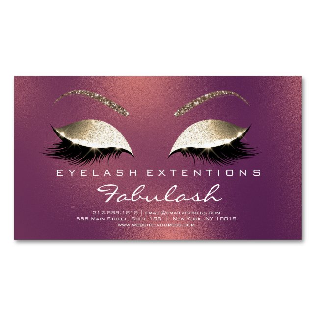 Beauty Salon Gold Glitzer Adress Lashes Magnetische Visitenkarte (Vorderseite)