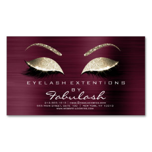 Beauty Salon Gold Glitzer Adress Makeup Burgund Magnetische Visitenkarte