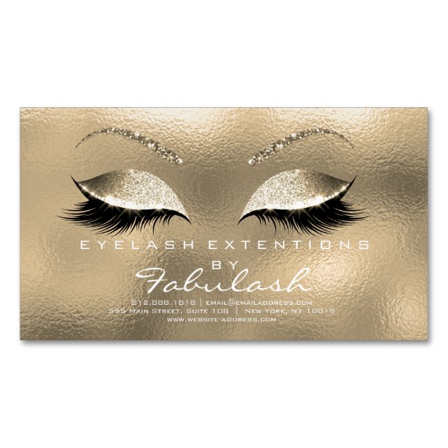 Beauty Salon Gold Glitzer Adress Makeup Glass Magnetische Visitenkarte (Vorderseite)