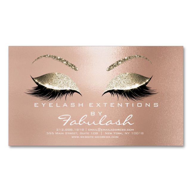 Beauty Salon Gold Glitzer Adress Makeup White Magnetische Visitenkarte (Vorderseite)