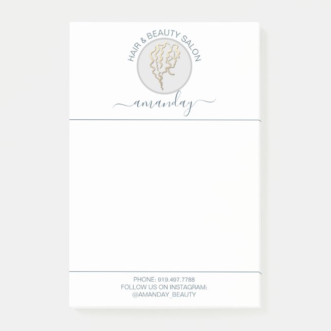 Beauty Salon Golden Logo Friseur White Elegant Post-it Klebezettel (Vorderseite)