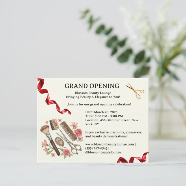 Beauty Salon Grand Opening Einladung Postkarte (Stehend Vorderseite)