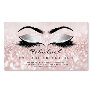 Beauty Salon Gray Pink Rose Adress Makeup Lashes Magnetische Visitenkarte