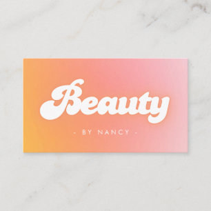 Beauty Salon Groovy Retro Peach Business Card Visitenkarte