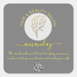 Beauty Salon Hair Covid Logokombination Friseur QR Quadratischer Aufkleber