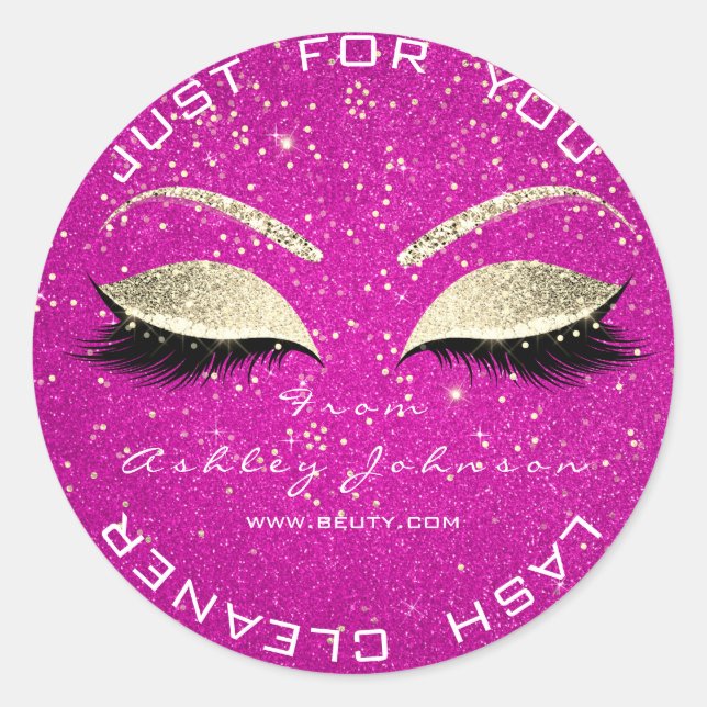 Beauty Salon Hot Pink Gold Confetti Lashes Reinige Runder Aufkleber (Vorderseite)