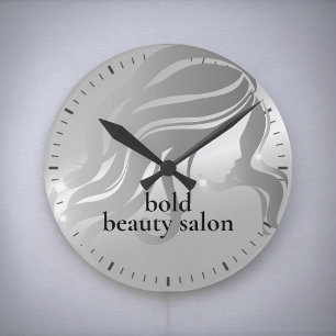 Beauty Salon Individuelle Name Platinum Silver Met Runde Wanduhr