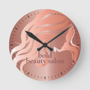 Beauty Salon Individuelle Name Rose Gold Metallisc Runde Wanduhr