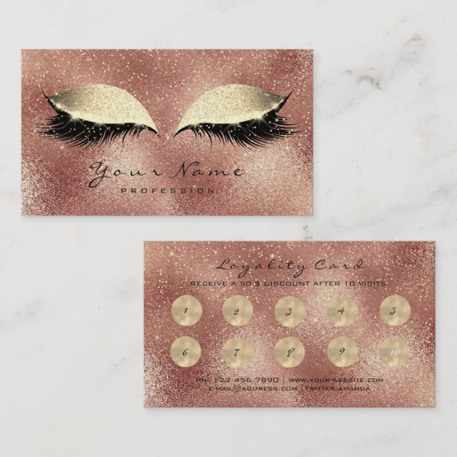 Beauty Salon Loyalty Card Makeup Lashes 10 Rose Treuekarte (Vorne/Hinten)