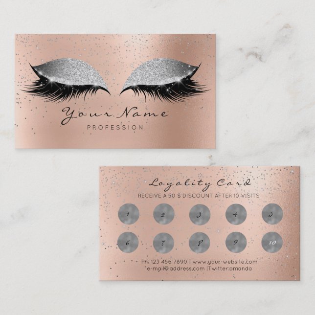 Beauty Salon Loyalty Card Makeup Silver Lashes 10 Treuekarte (Vorne/Hinten)