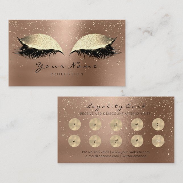 Beauty Salon Loyalty Card Makeup Skinny Lashes 10 Treuekarte (Vorne/Hinten)