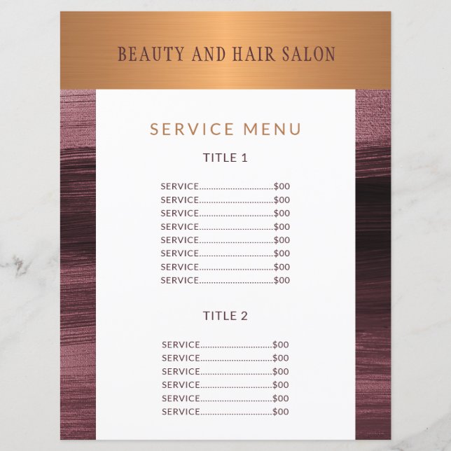 Beauty Salon Modernes Service-Menü Promoter Flyer (Vorderseite)