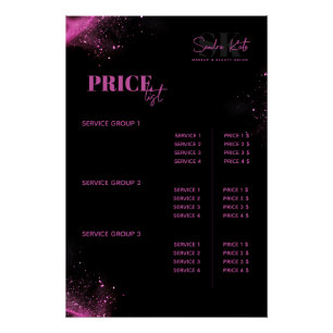 Beauty Salon MUA Haar Schwarzer Neon Pink Preislis Poster